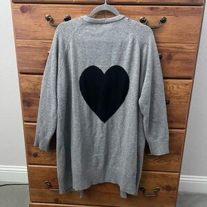 Gray Heart Open Front Sweater